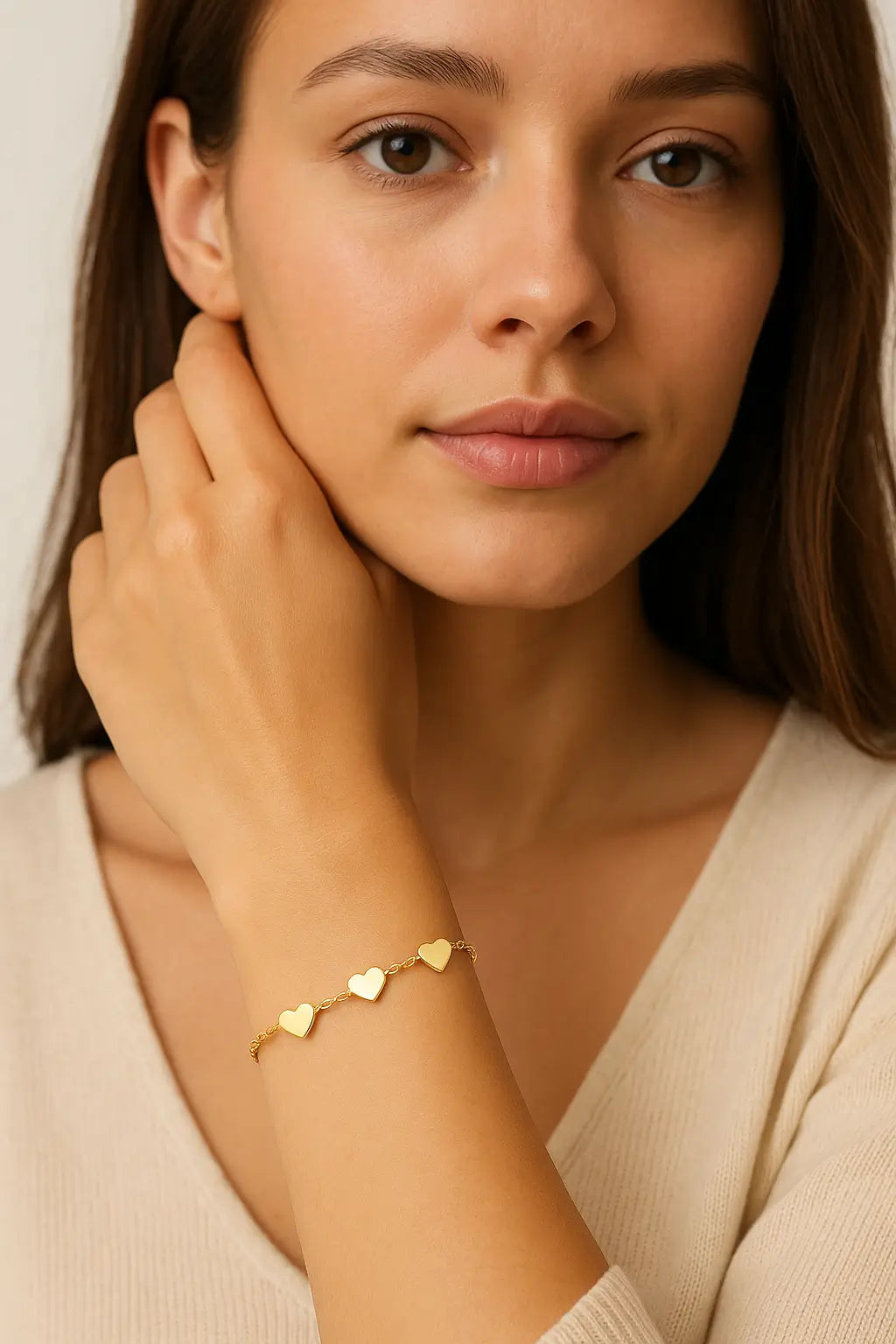 Gouden hartjes armband – 6 fijne hartjes