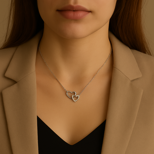 Zilveren hartjes ketting – 2 harten